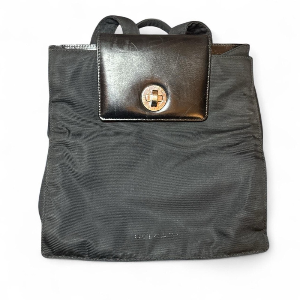 BVLGARI VTG 90s RARE Black Nylon Leather Backpack Discontinued [Authentic] — OS - Picture 3 of 8